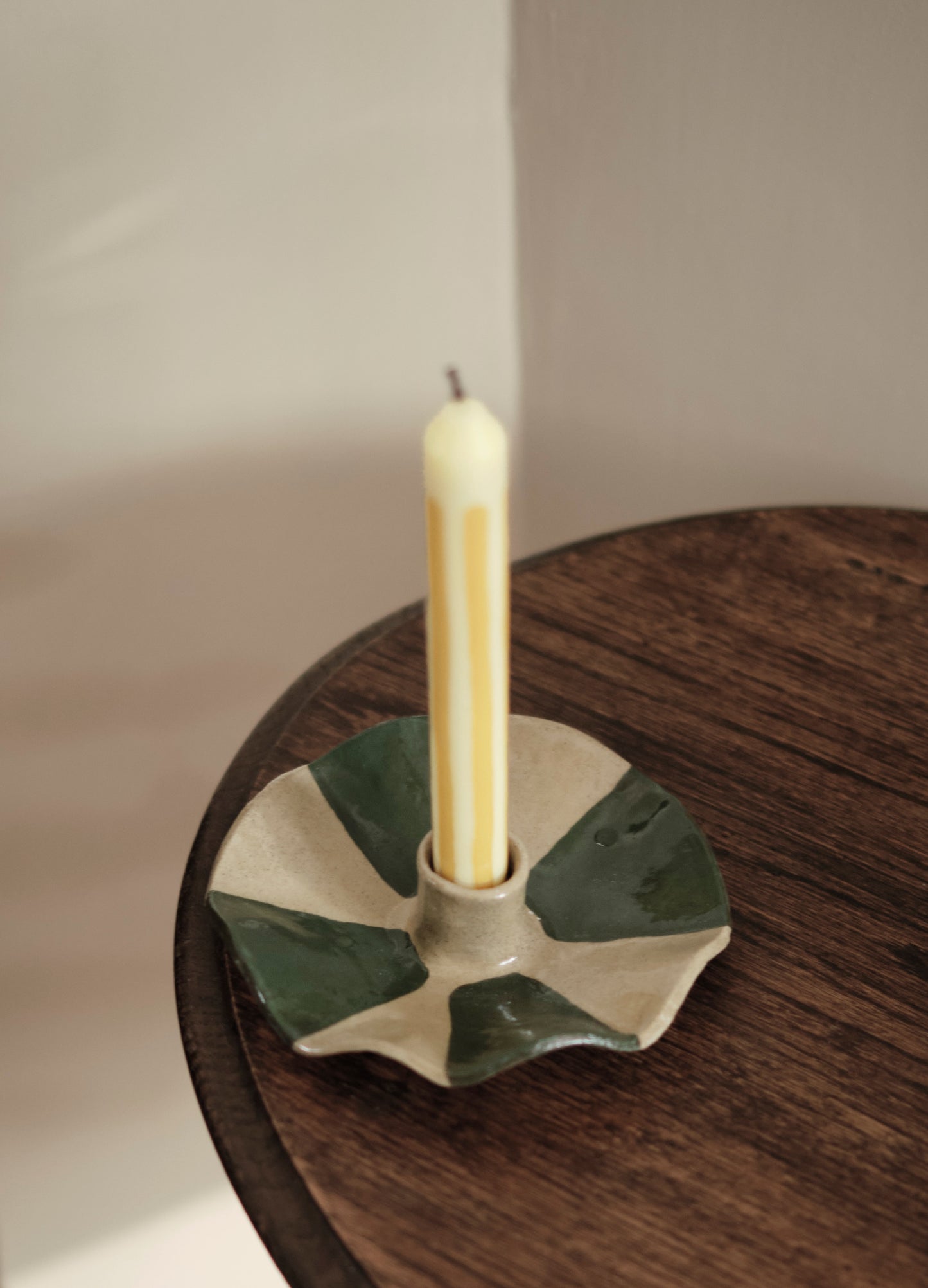 Green Stripe Scalloped Candle Holders