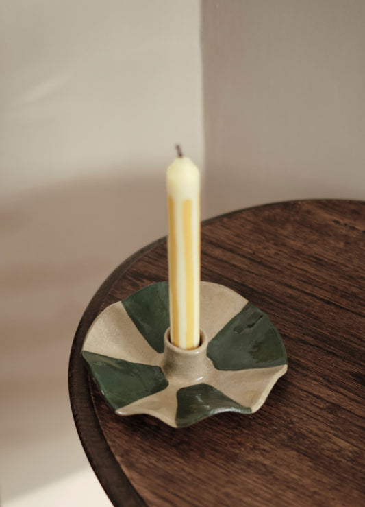 Green Stripe Scalloped Candle Holders