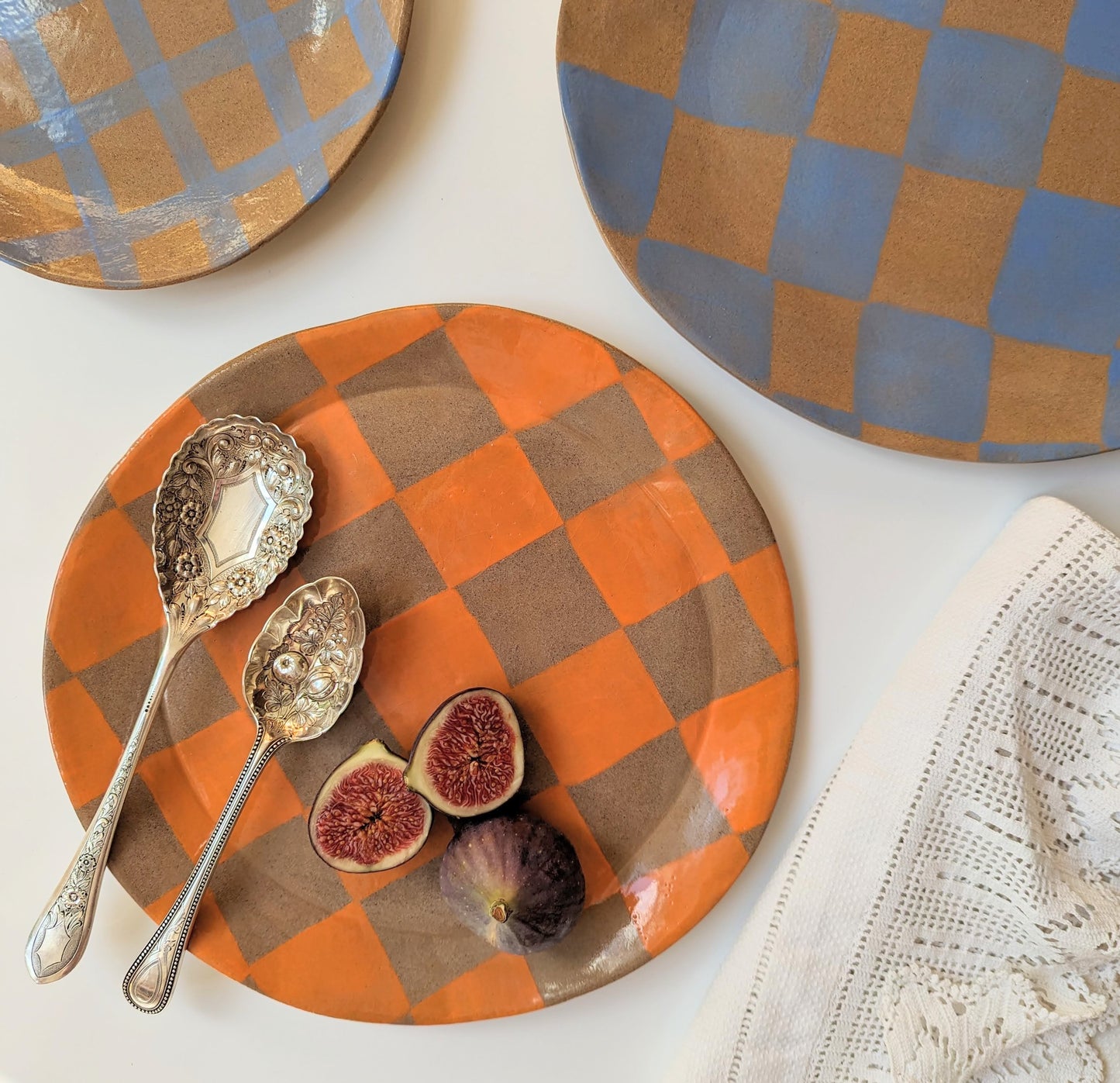 Orange Check Serving Platter