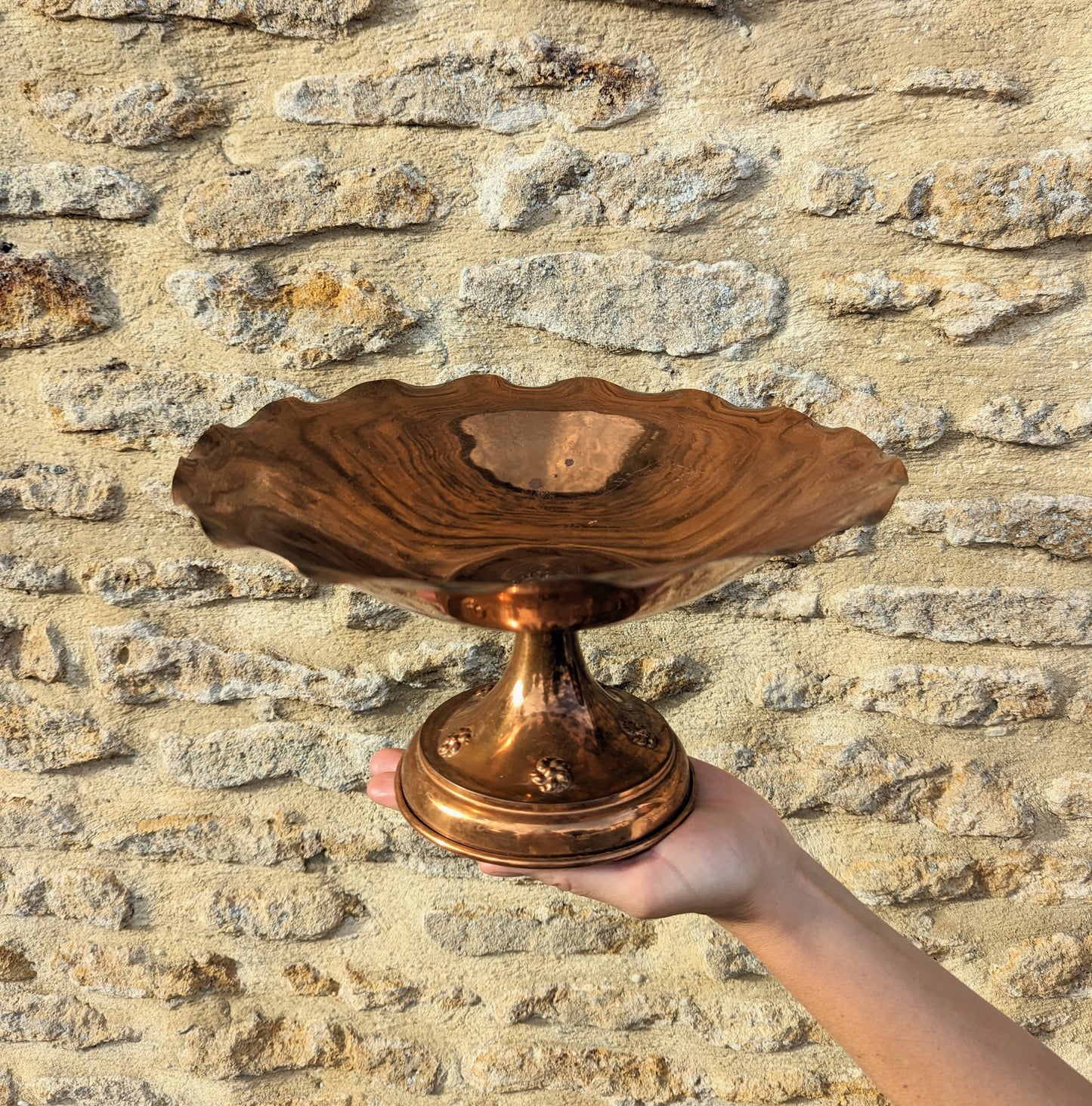 Scalloped Copper Pedestal Bowl