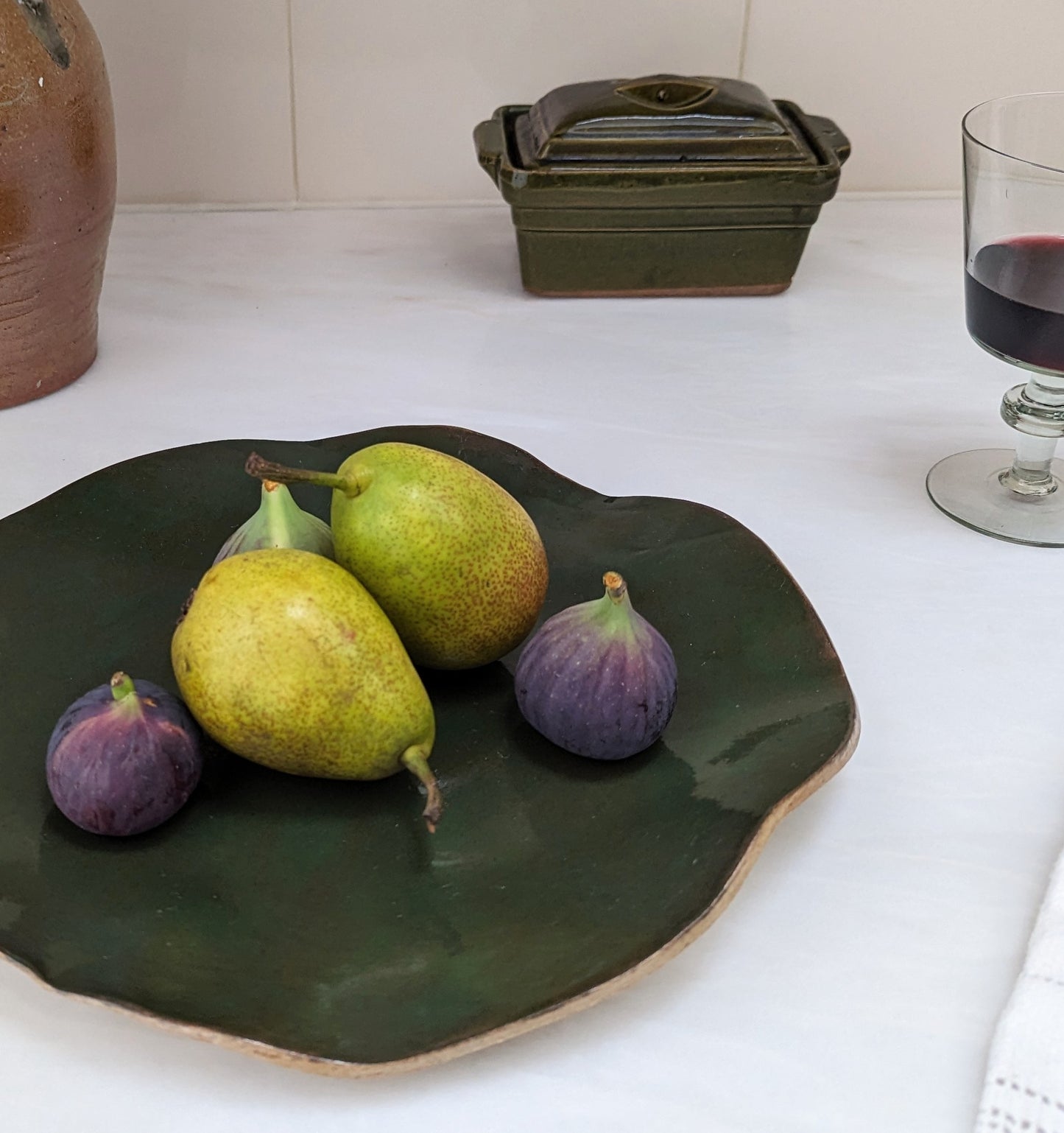 Green Glazed Butter Dish