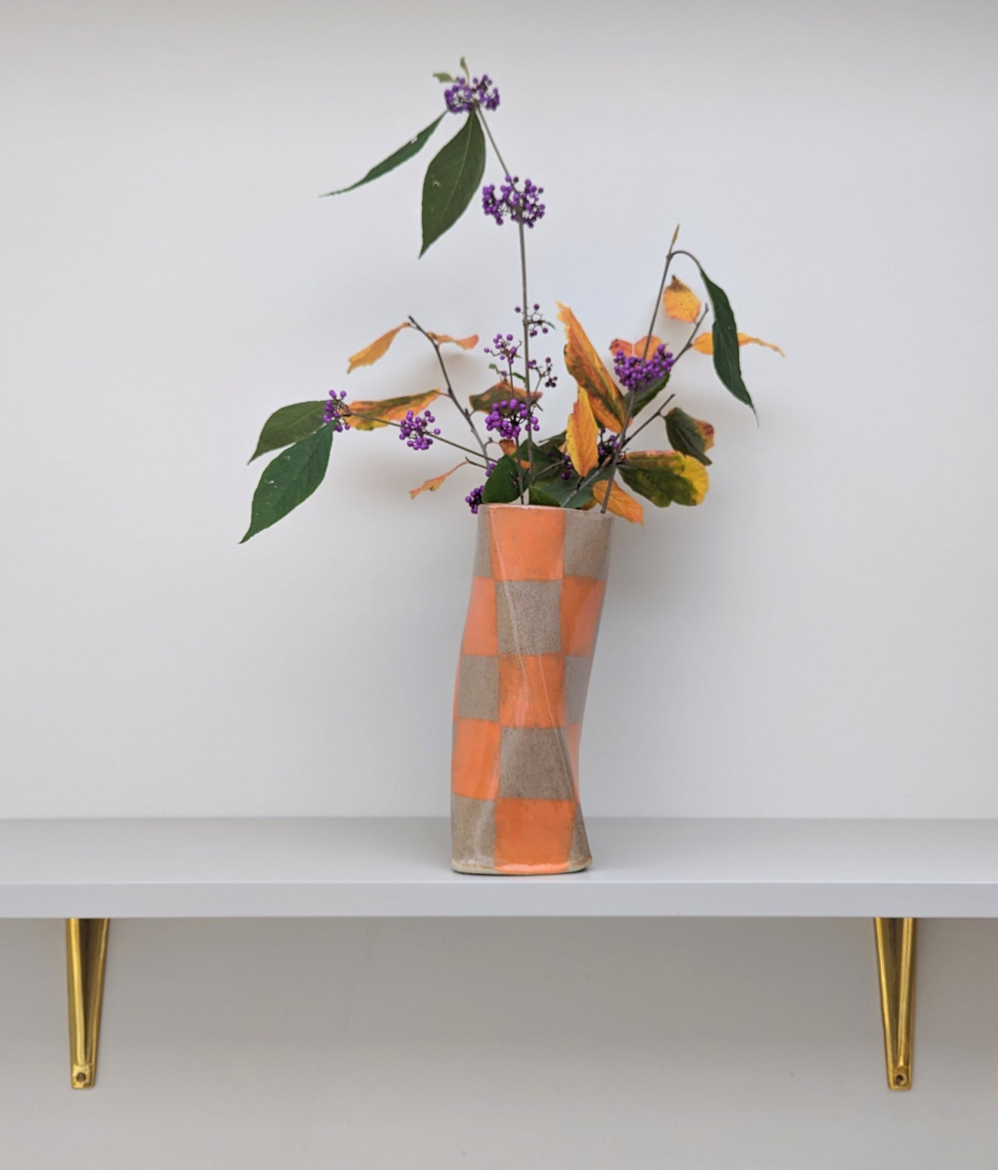 Orange Check Twist Vase