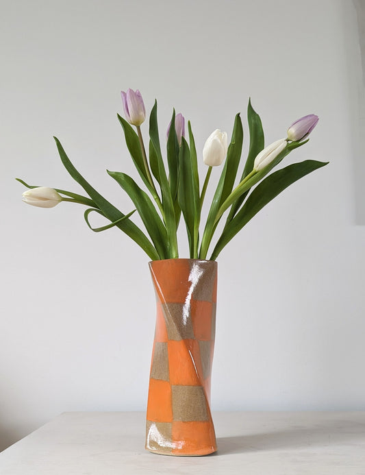 Orange Check Twist Vase