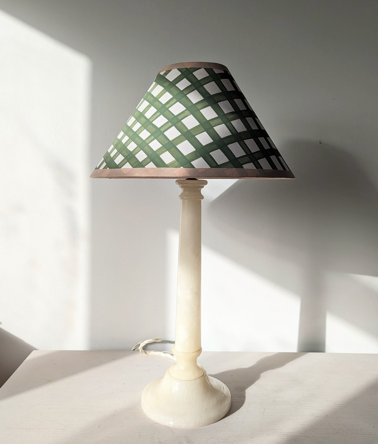 Green & Cream Gingham Hand Painted Lampshade