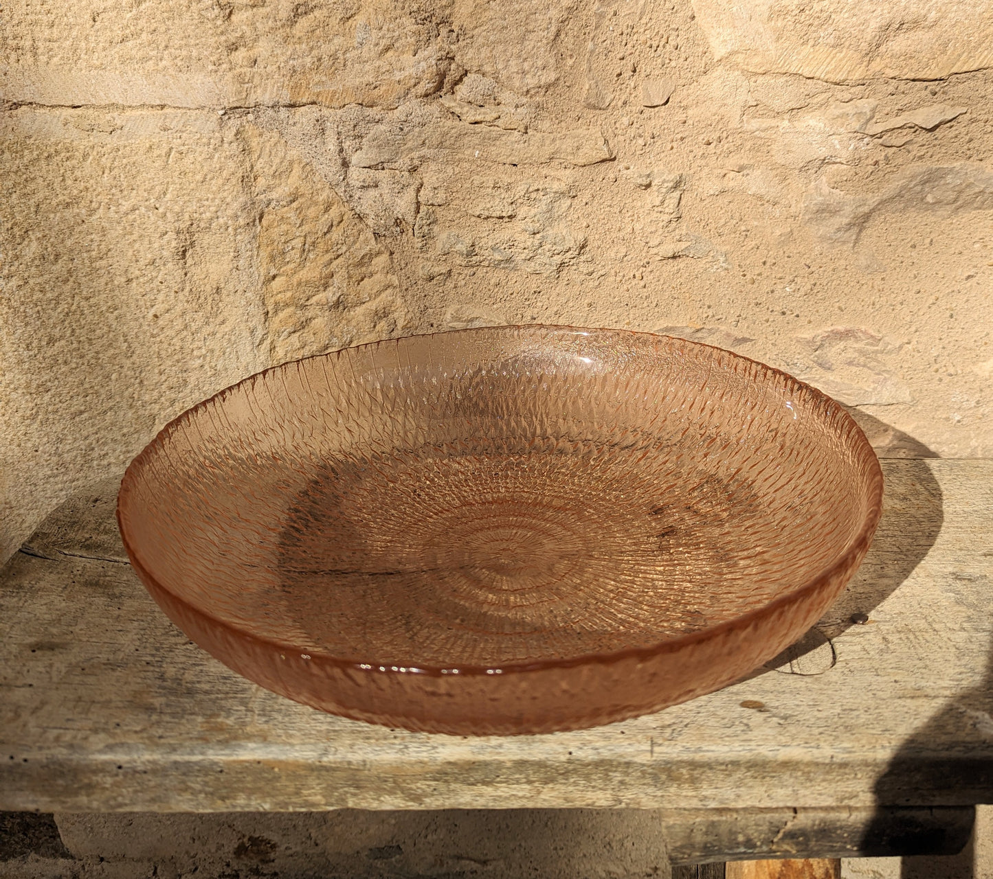 Large Textured Pink Glass Bowl