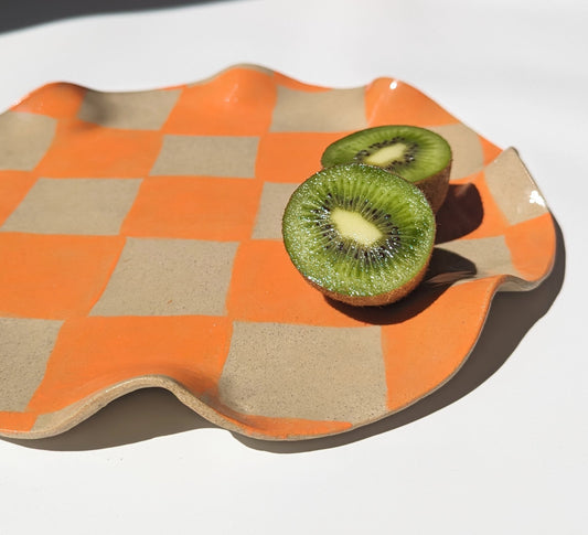 Orange Wavy Check Serving Platter