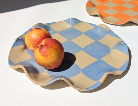 Baby Blue Check Wavy Serving Platter