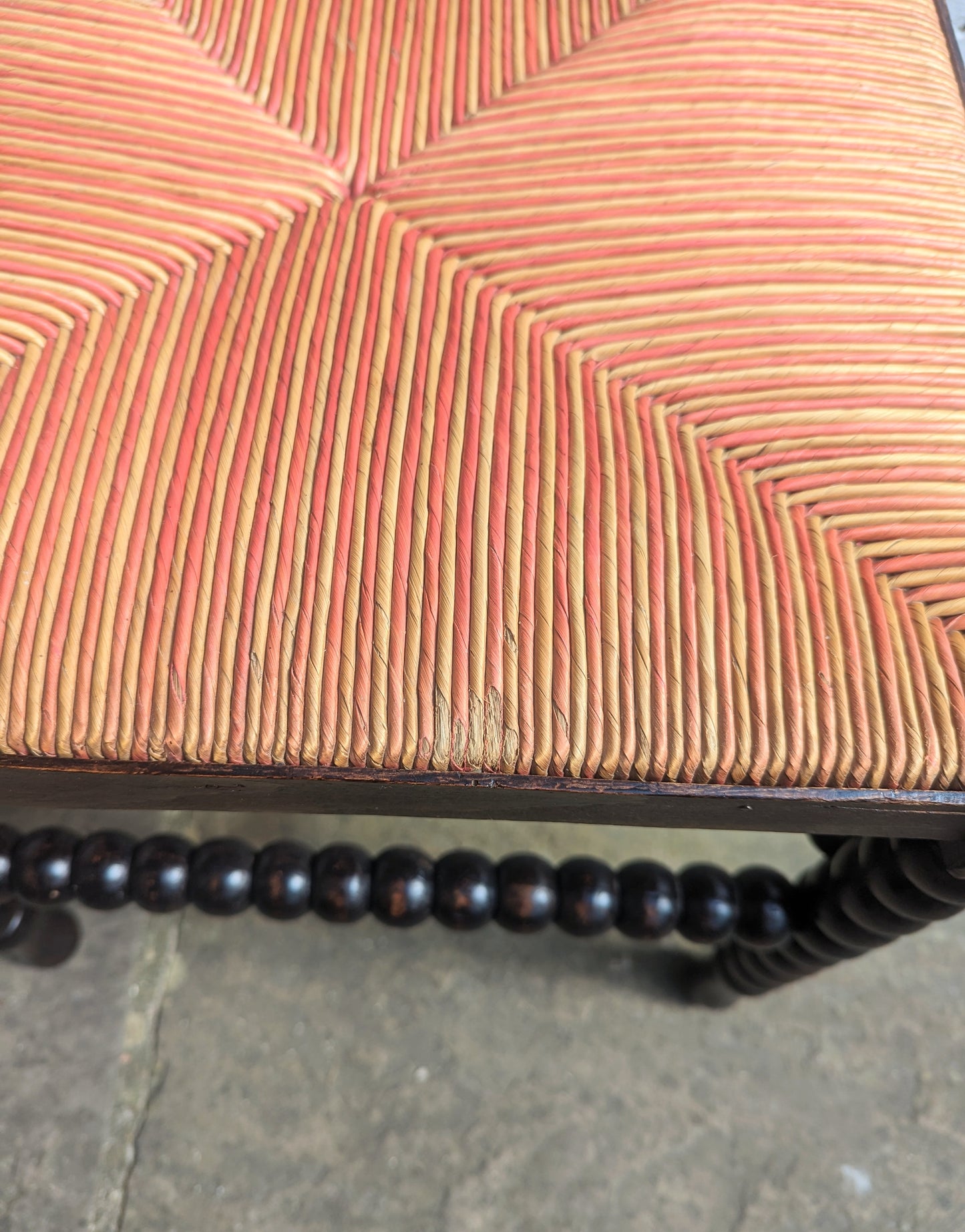 French Antique Bobbin Corner Chair with Rush Seat