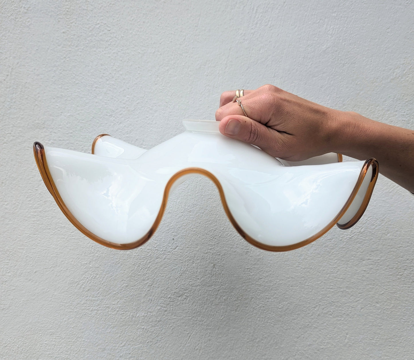 Amber Edged Milk Glass Wavy Lampshade