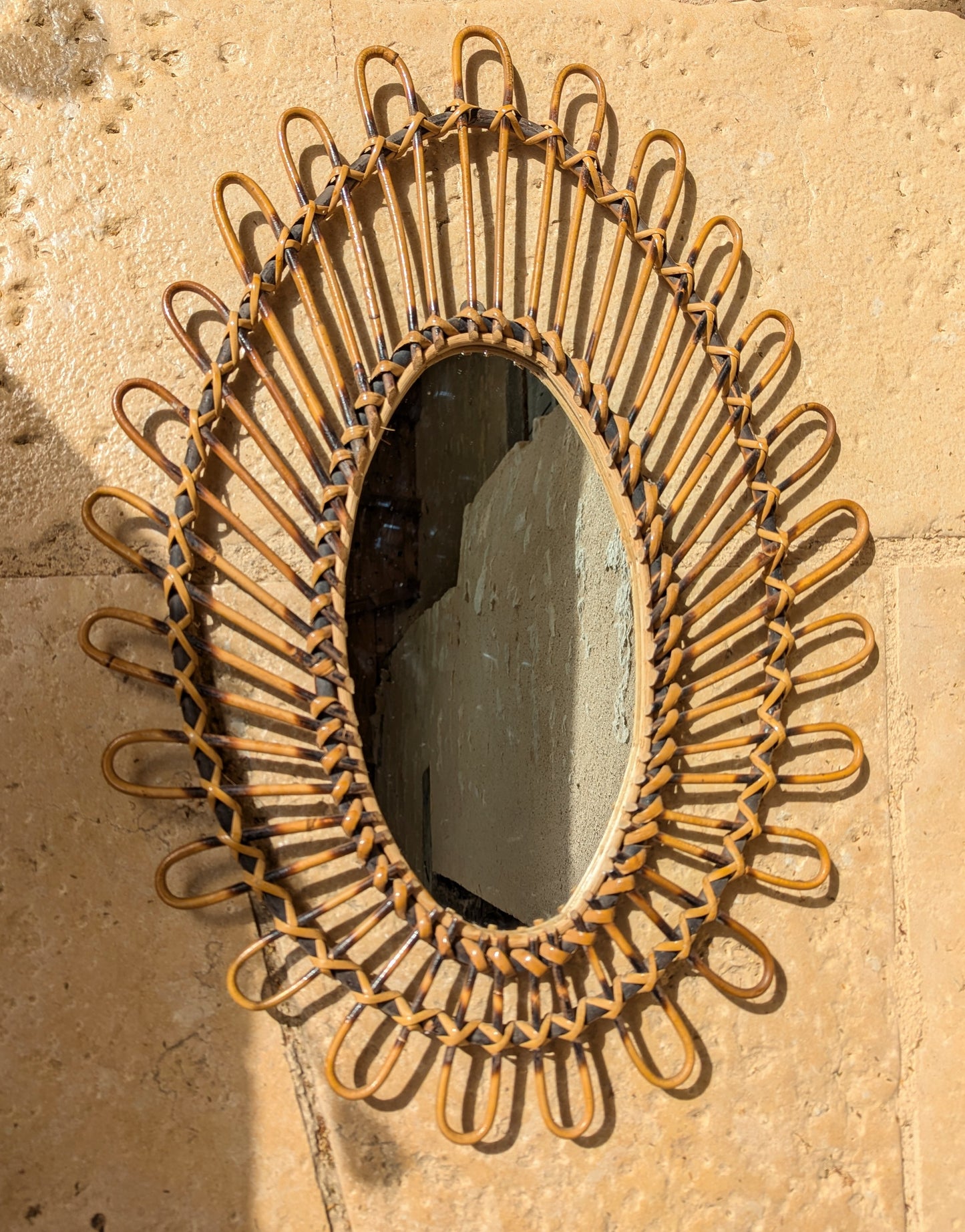 Oval Bamboo French Mirror