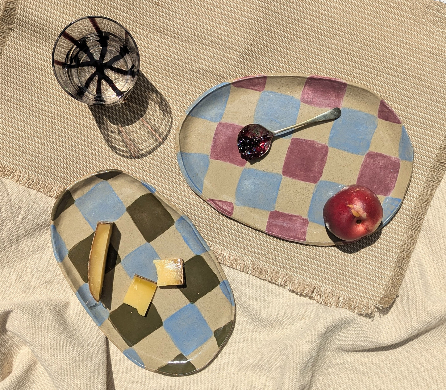 Baby Blue & Burgundy Checks Plate