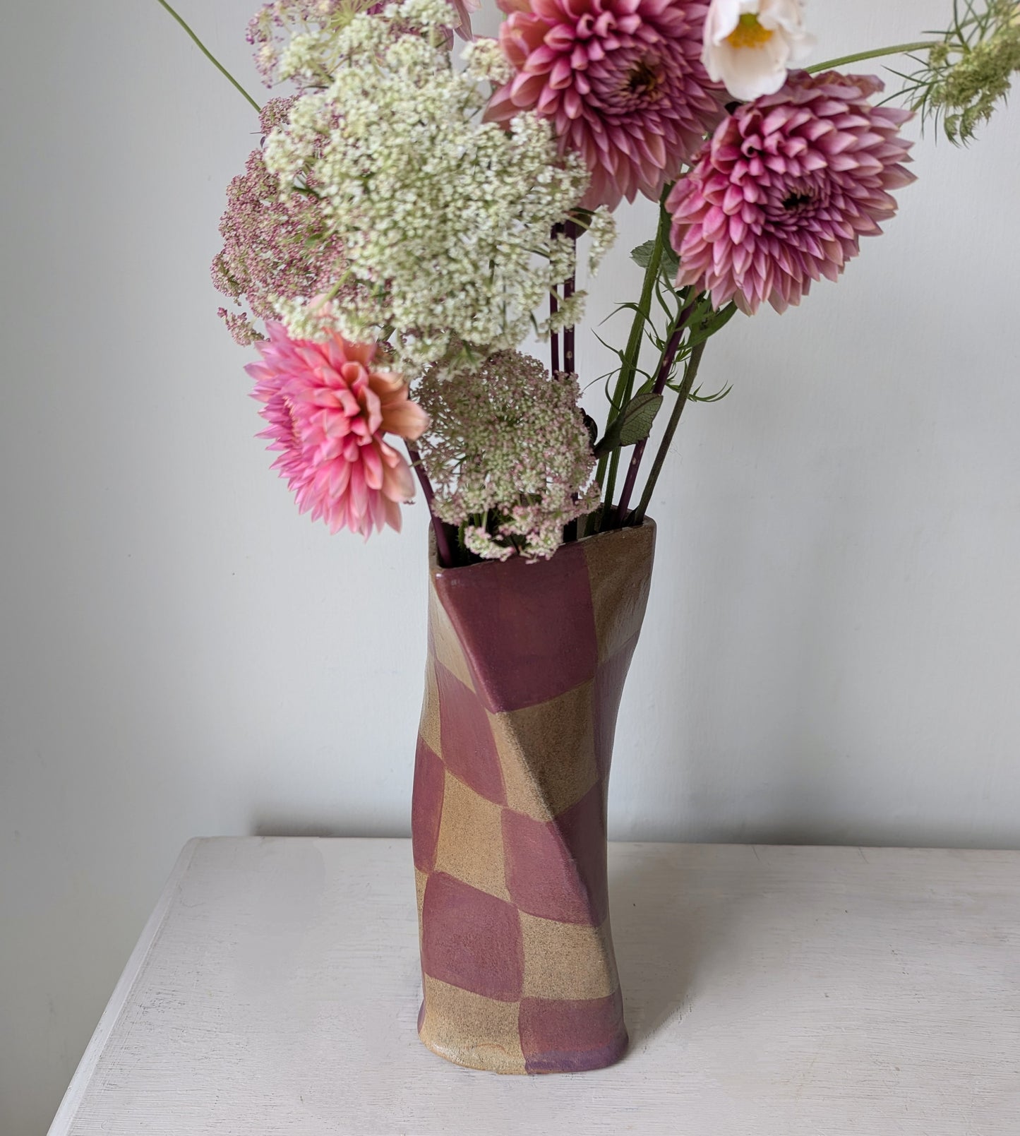 Burgundy Check Twist Vase