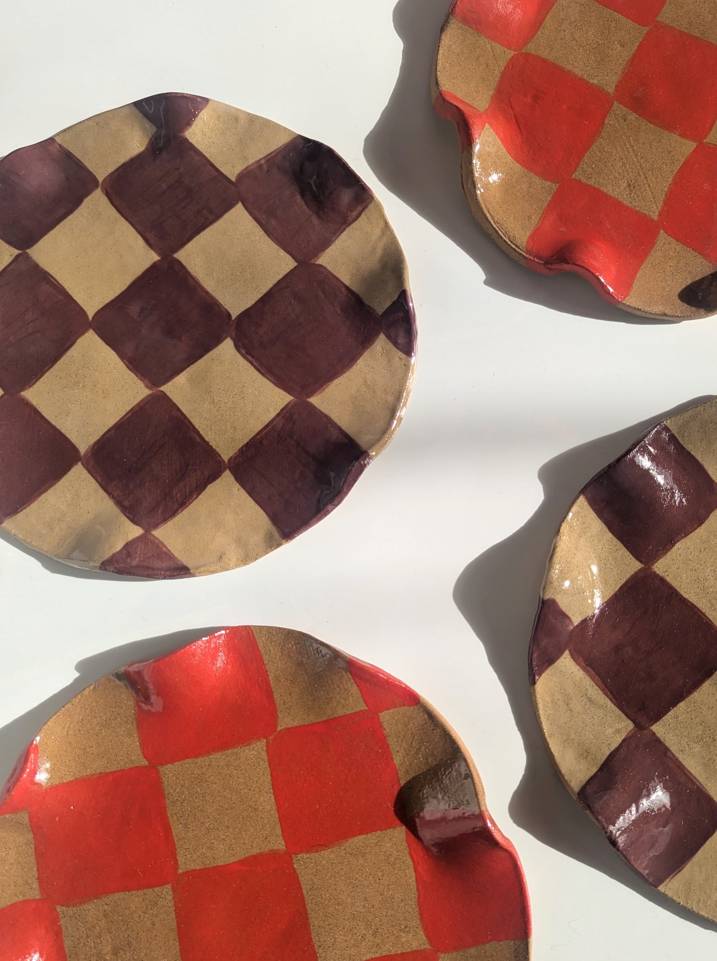 Set of Four Red & Burgundy Wavy Side Plates
