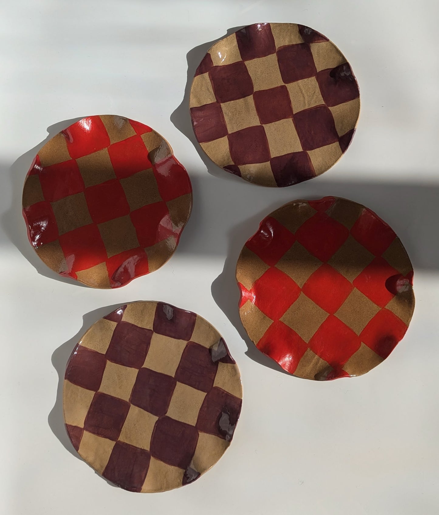 Set of Four Red & Burgundy Wavy Side Plates