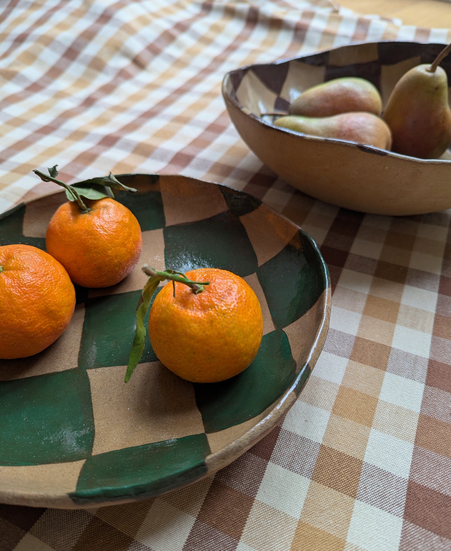 Green Check Serving Bowl