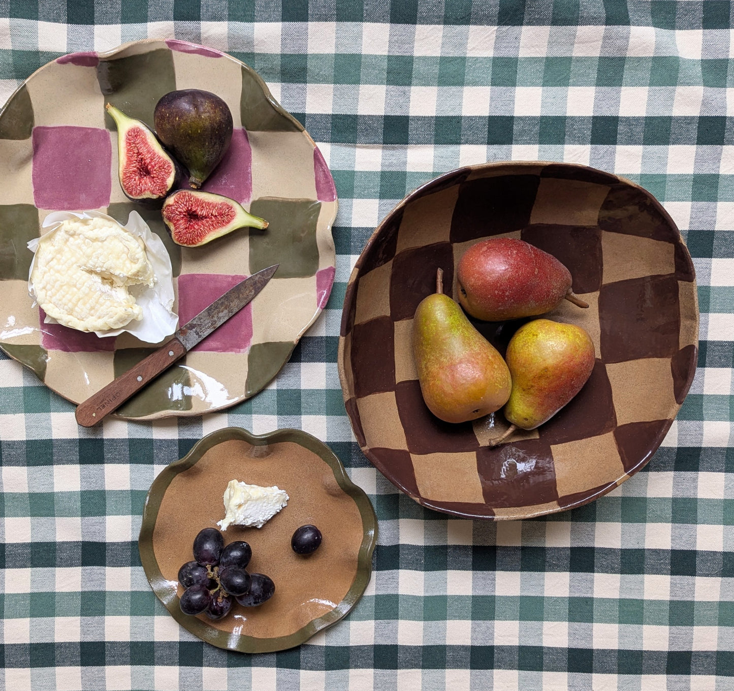 Large Chocolate Brown Check Serving Bowl