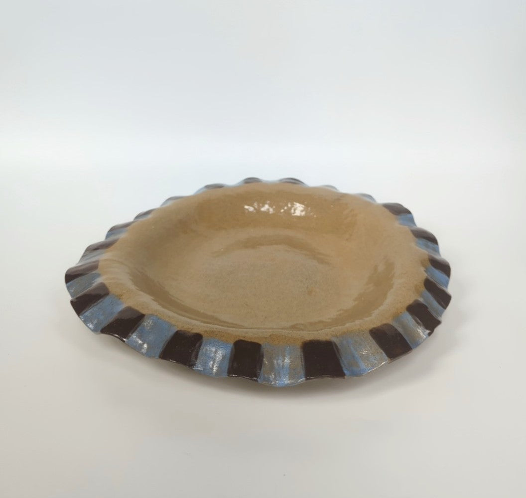 Baby Blue & Brown Frill Serving Bowl
