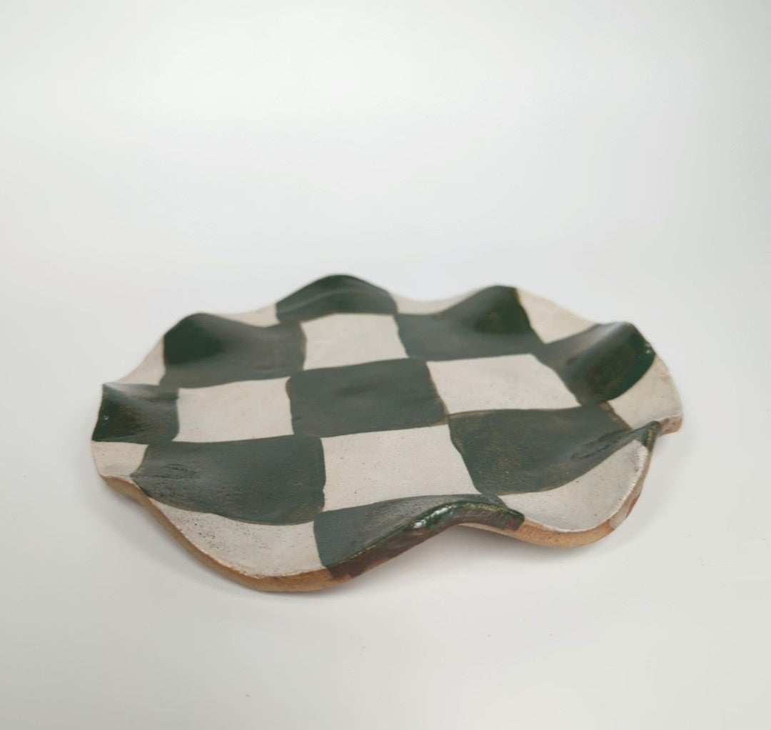 Green & White Wavy Check Side Plate