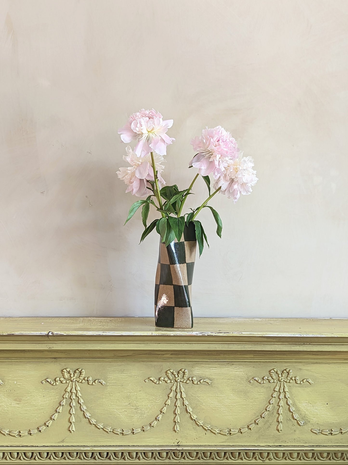 Green Check Twist Vase