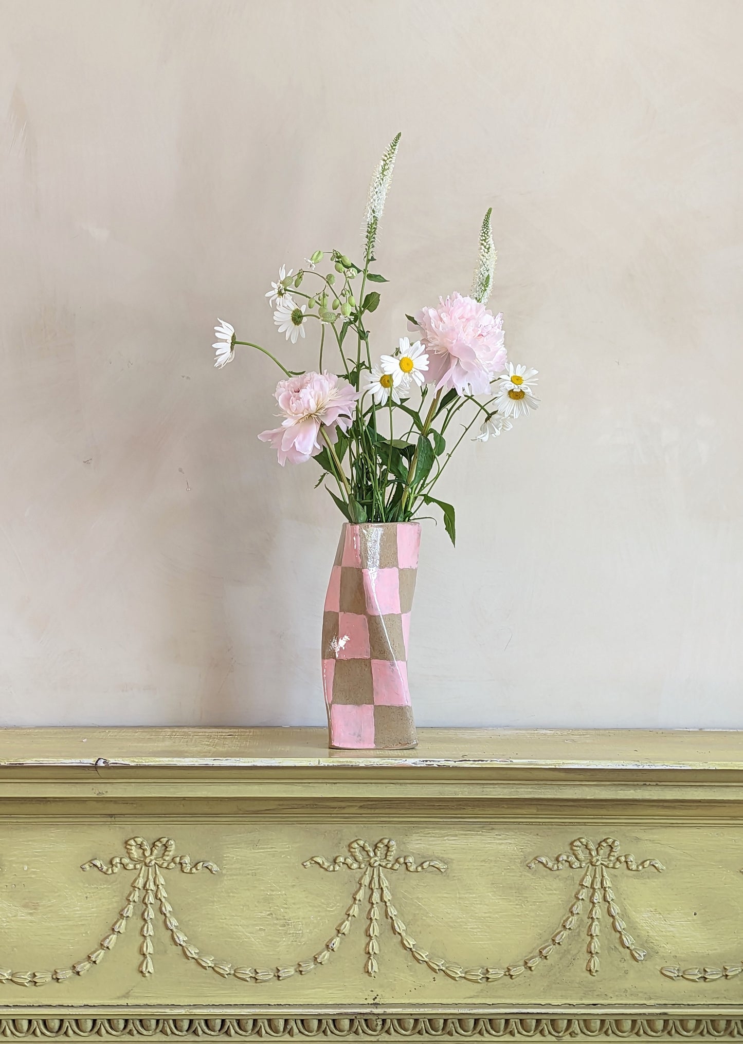 Pink Check Twist Vase