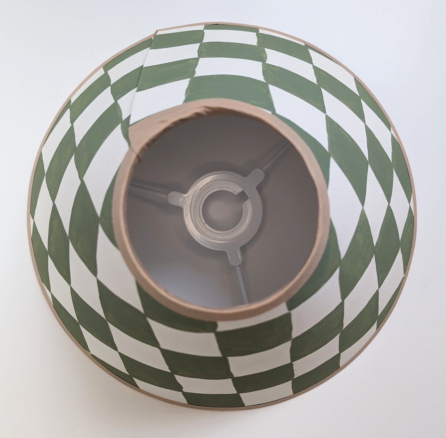 Green & Cream Checkerboard Hand Painted Coolie Lampshade