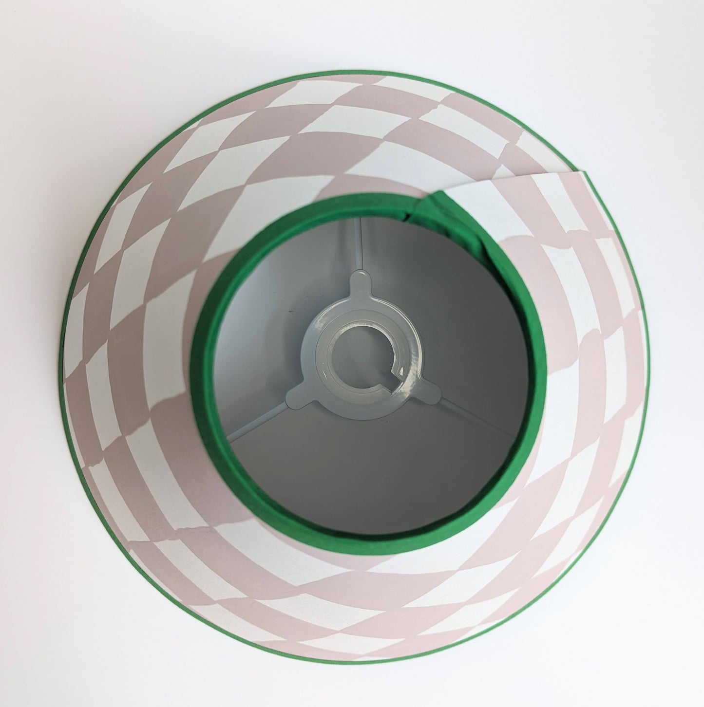 Plaster Pink & Emerald Checkerboard Hand Painted Coolie Lampshade