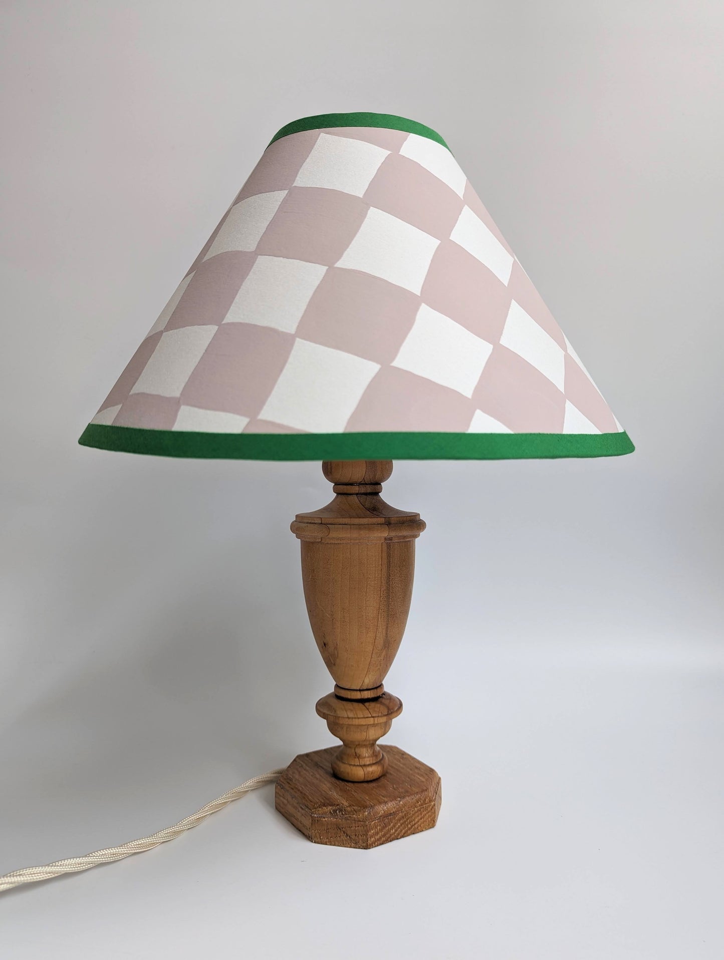 Plaster Pink & Emerald Checkerboard Hand Painted Coolie Lampshade