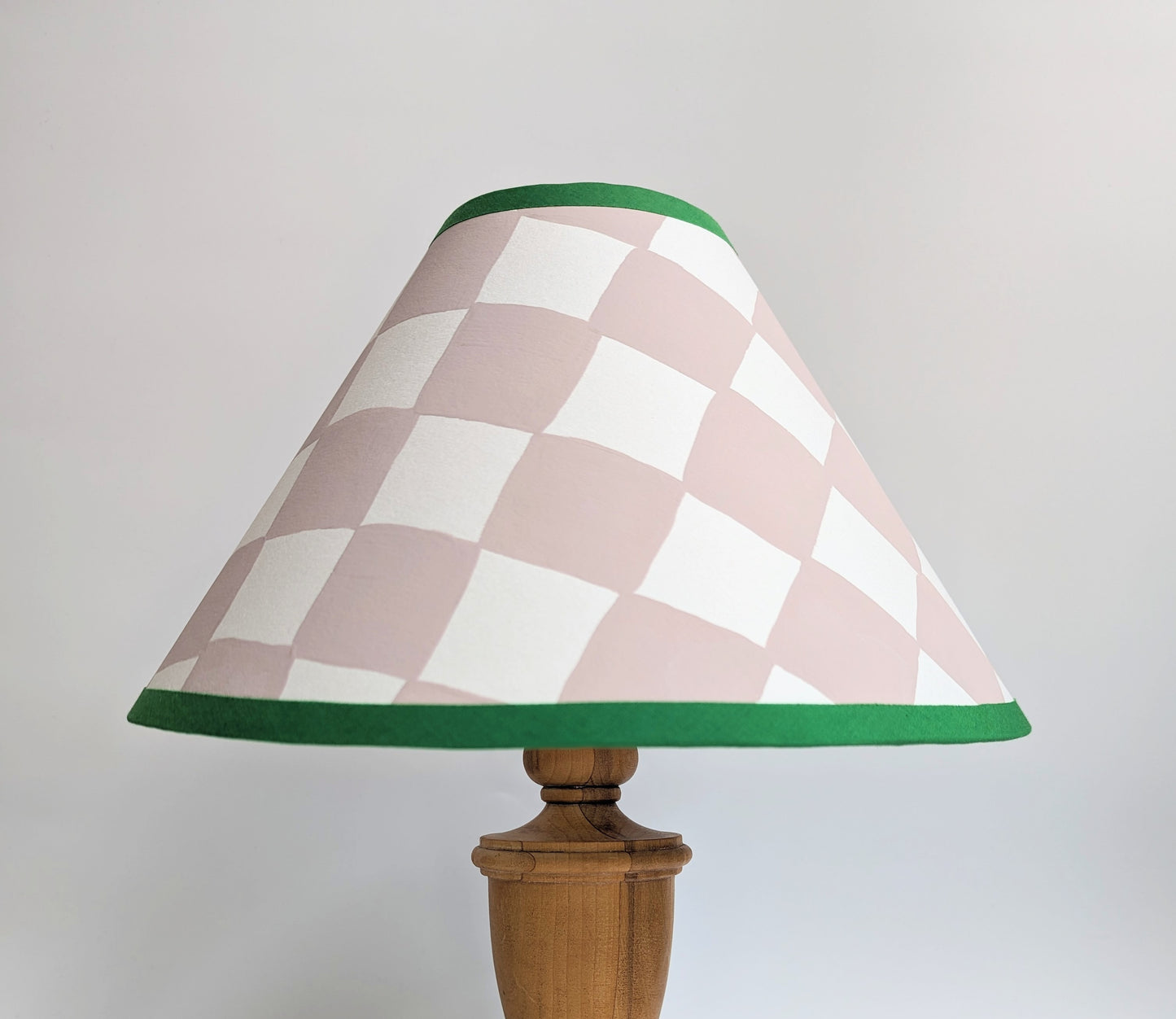 Plaster Pink & Emerald Checkerboard Hand Painted Coolie Lampshade