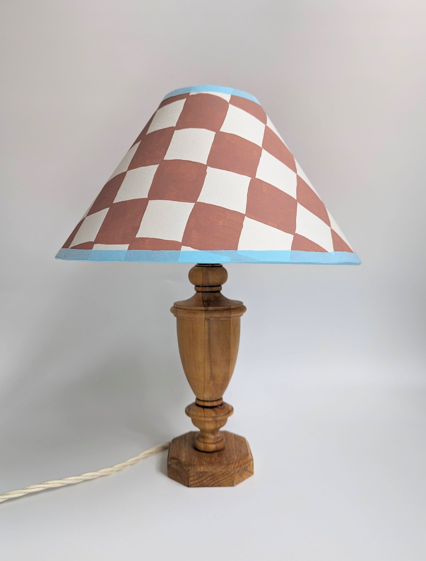 Rust & Blue Checkerboard Hand Painted Lampshade