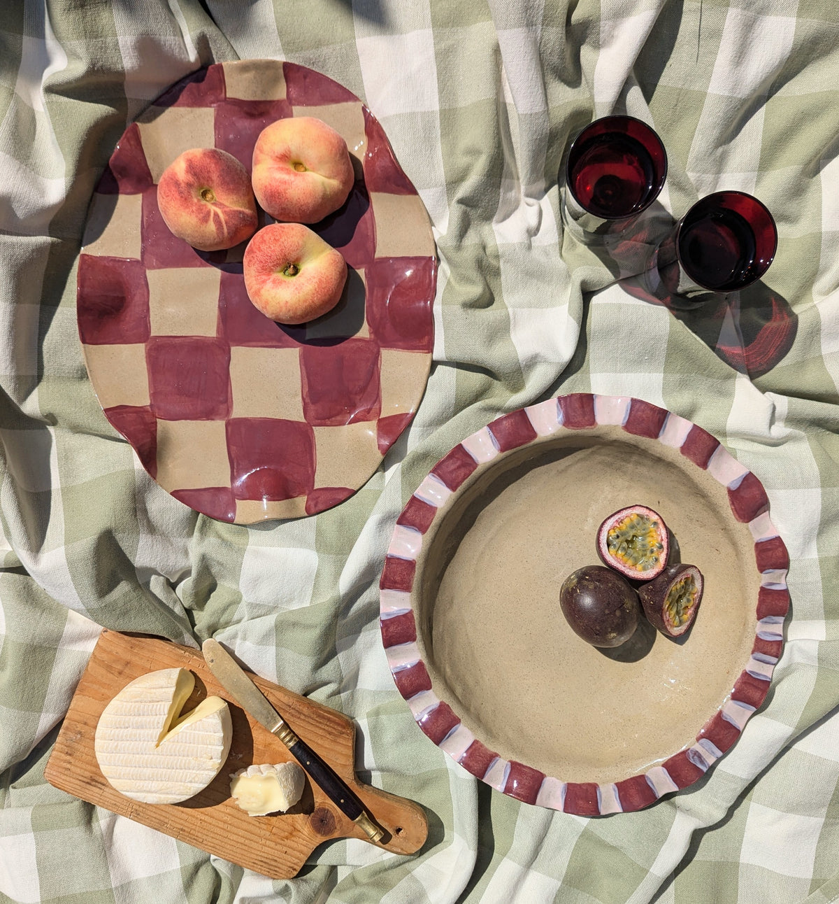 Burgundy Wavy Oval Check Serving Platter