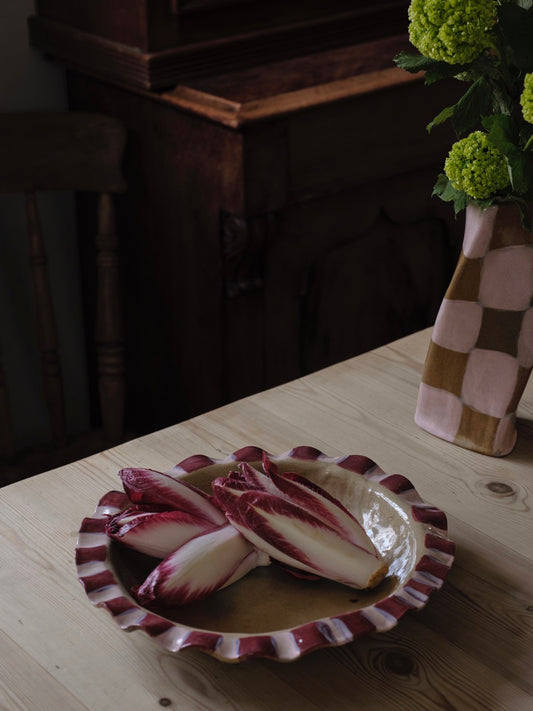 Baby Pink & Burgundy Frill Serving Bowl