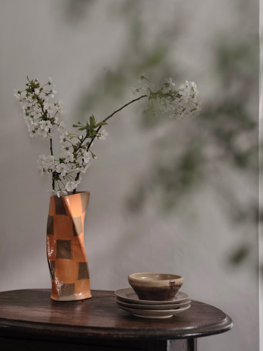 Orange Check Twist Vase