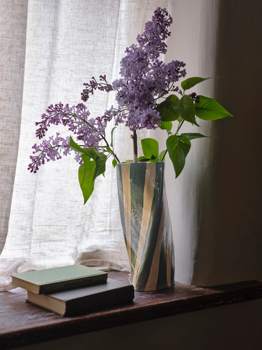 Green Stripe Twist Vase