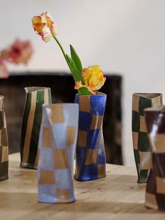 Blue Check Twist Vase