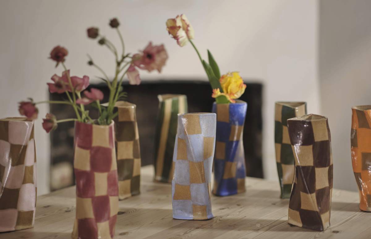 Baby Blue Check Twist Vase
