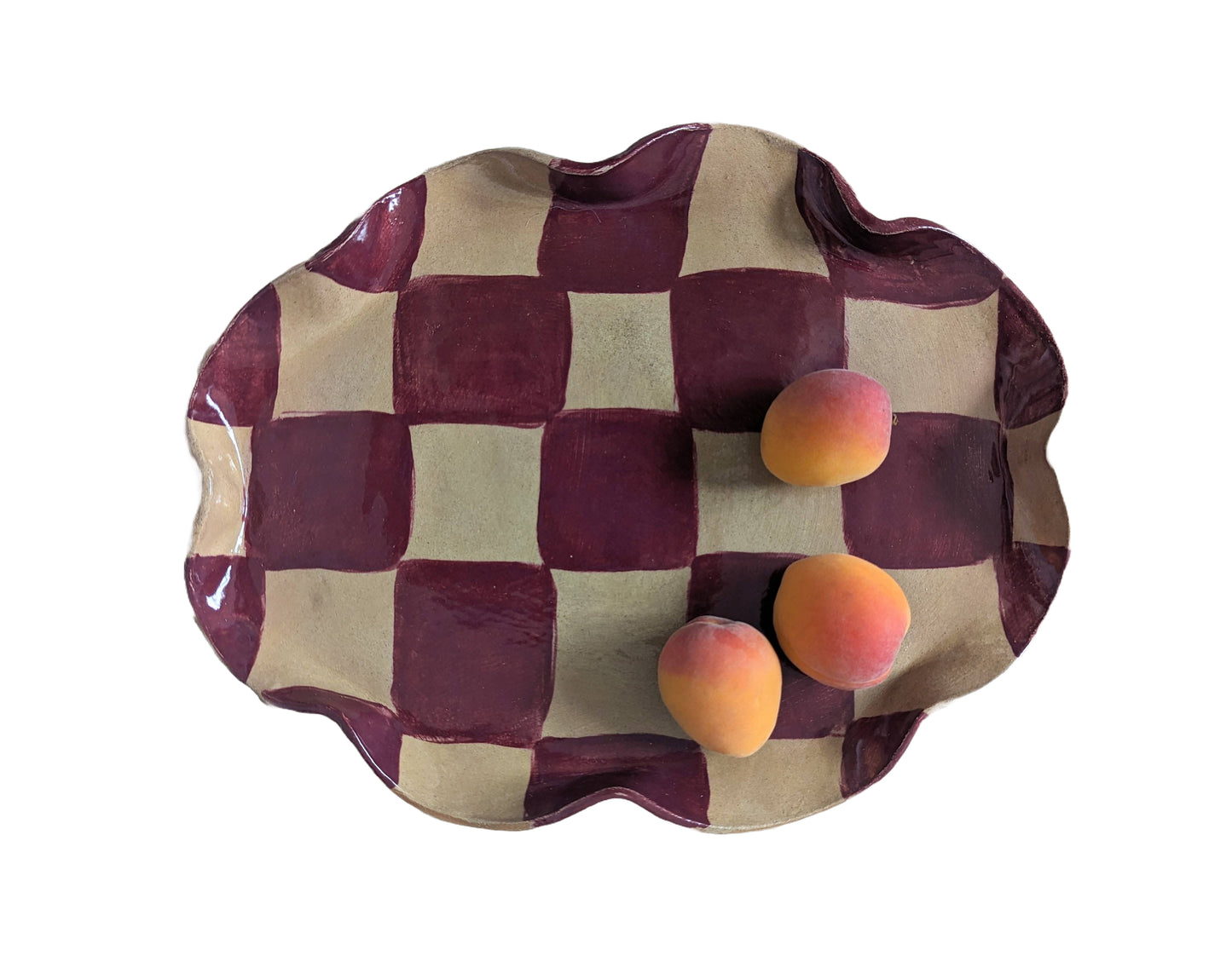 Burgundy Wavy Oval Check Serving Platter
