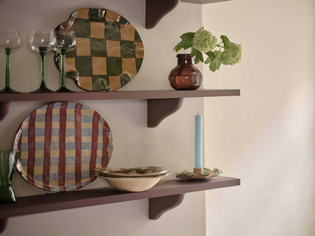 Baby Blue & Burgundy Gingham Oval Platter