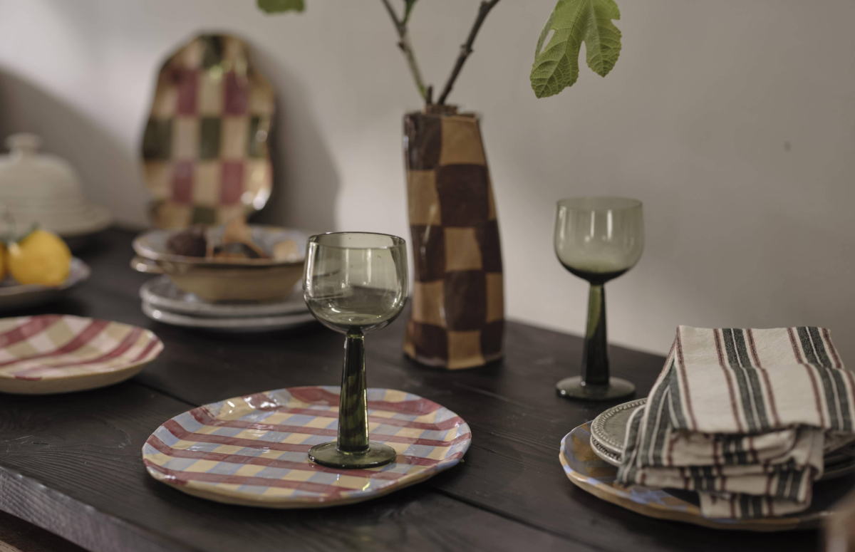 Baby Blue & Burgundy Gingham Oval Platter
