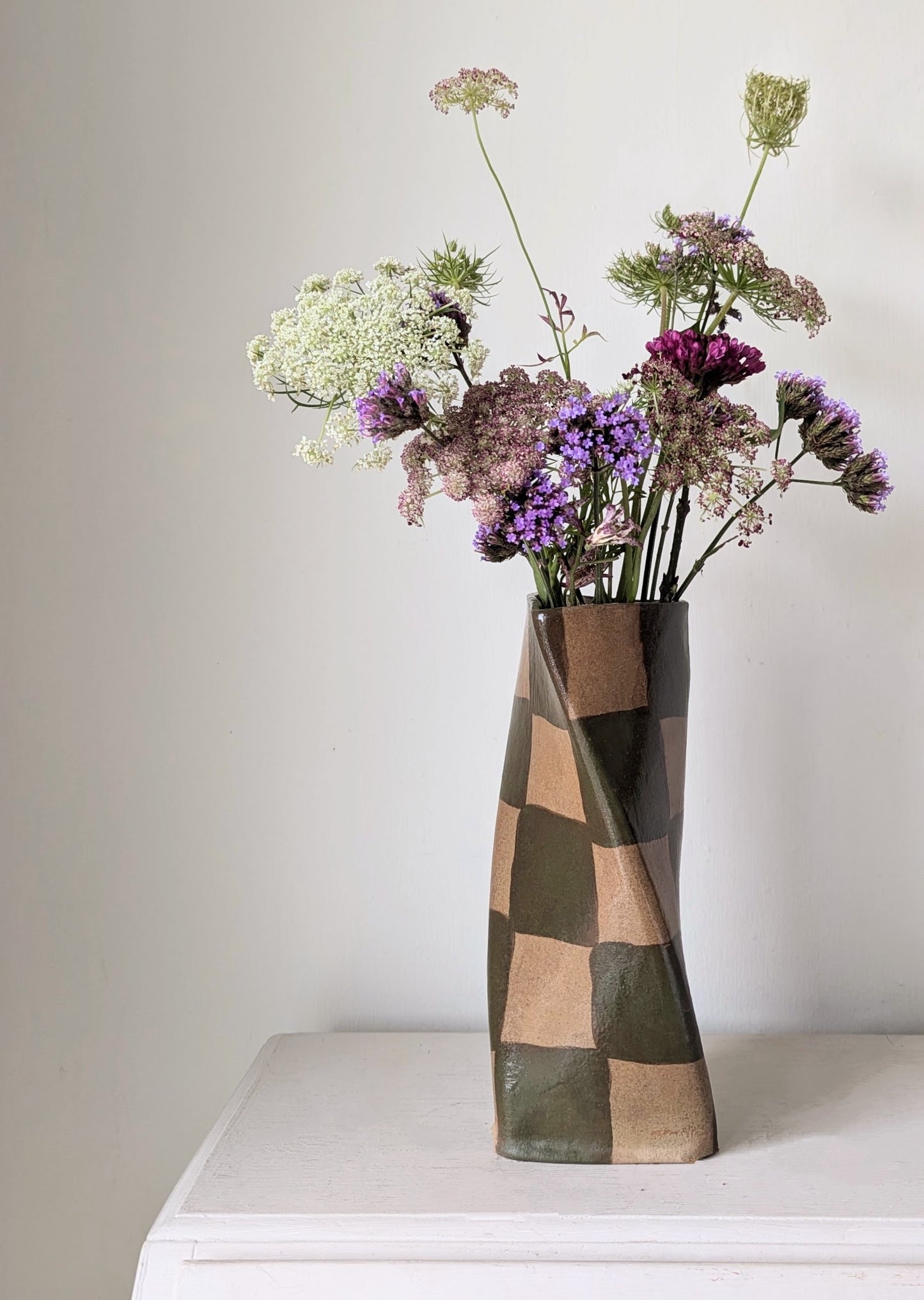 Smokey Olive Check Twist Vase