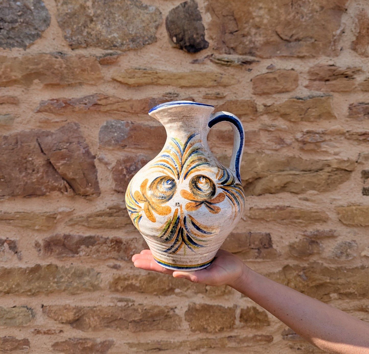 Large Hand Painted Floral French Vintage Jug