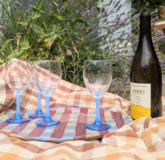 Set of Four Baby Blue Stemmed French Vintage Wine Glasses