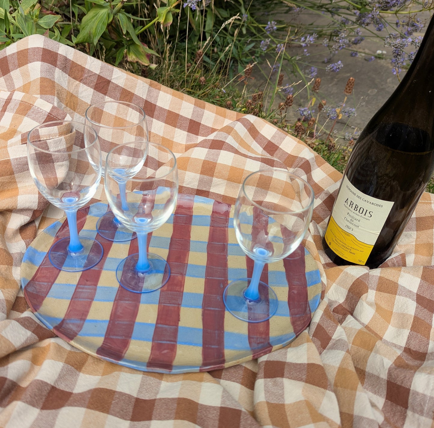Set of Four Baby Blue Stemmed French Vintage Wine Glasses
