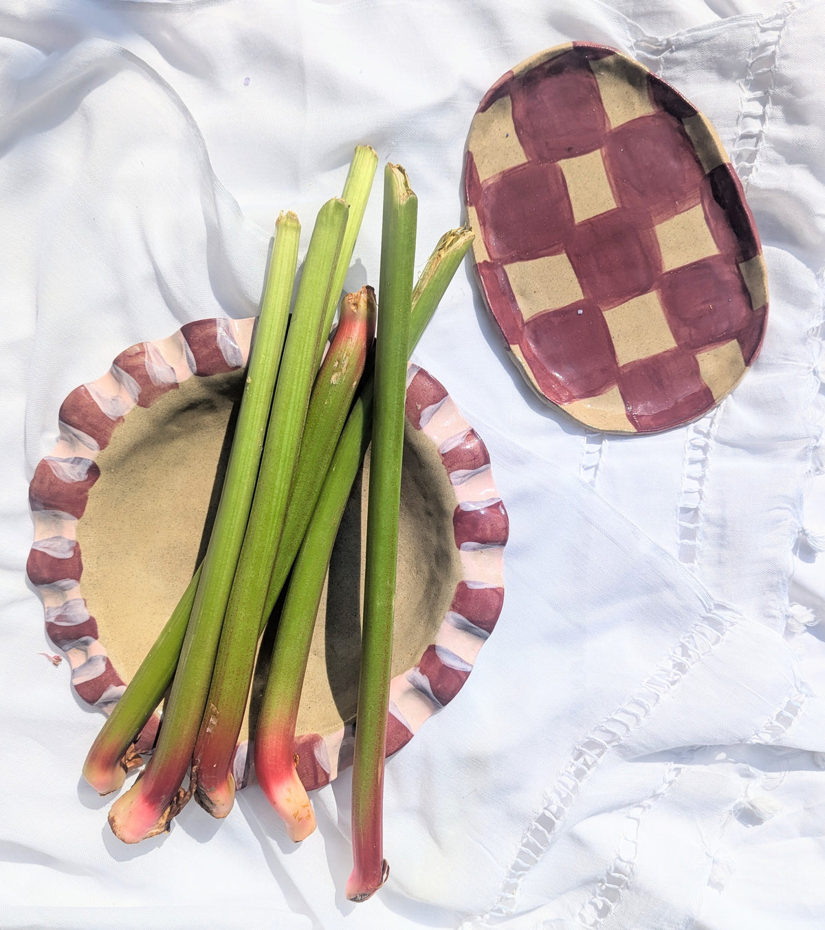 Baby Pink & Burgundy Frill Serving Bowl