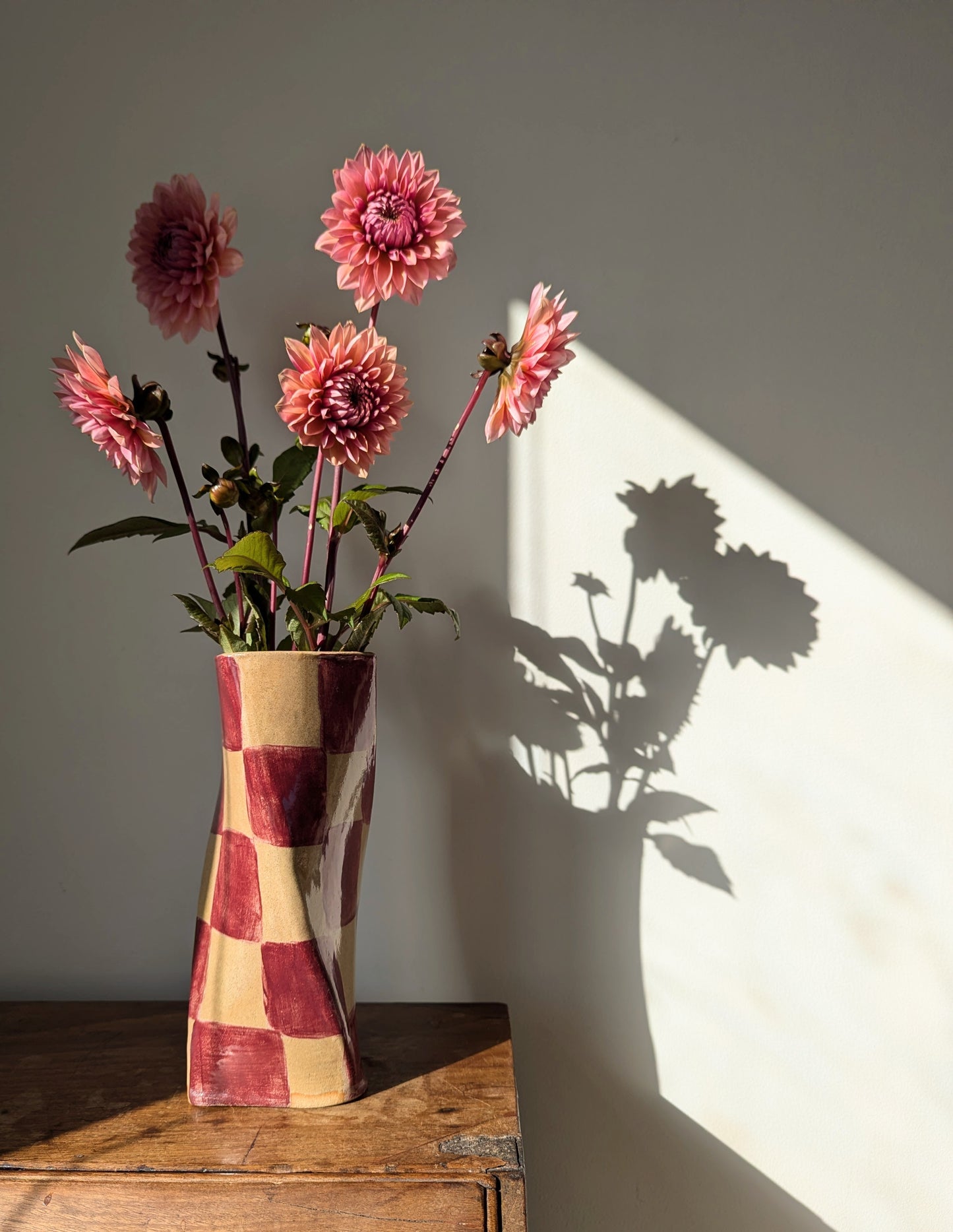 Burgundy Check Twist Vase