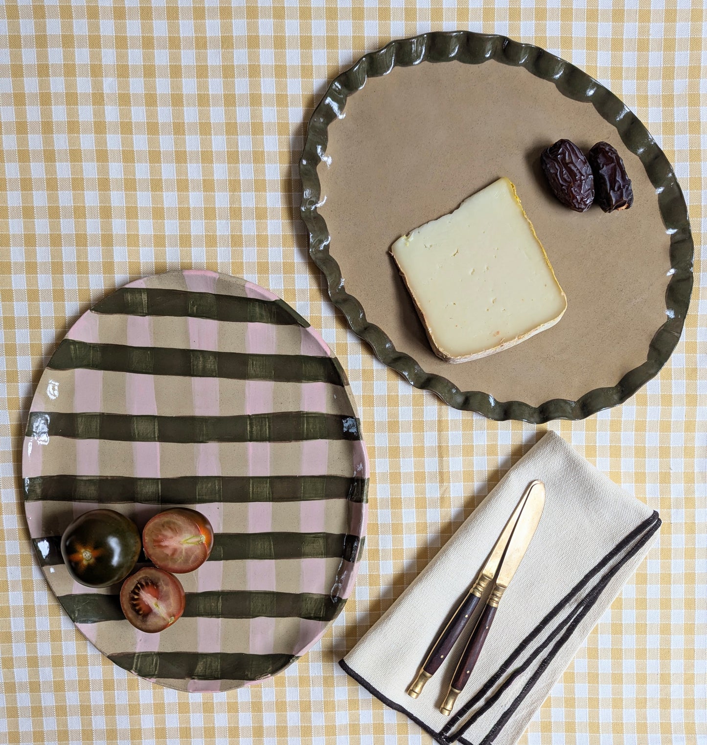 Pink & Smokey Olive Gingham Platter