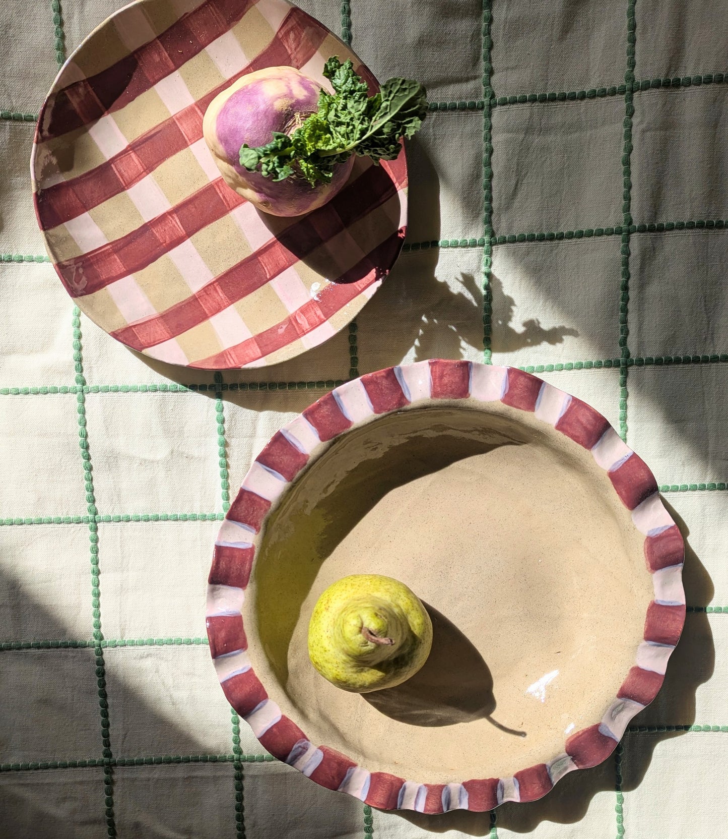 Pink & Burgundy Round Gingham Bowl