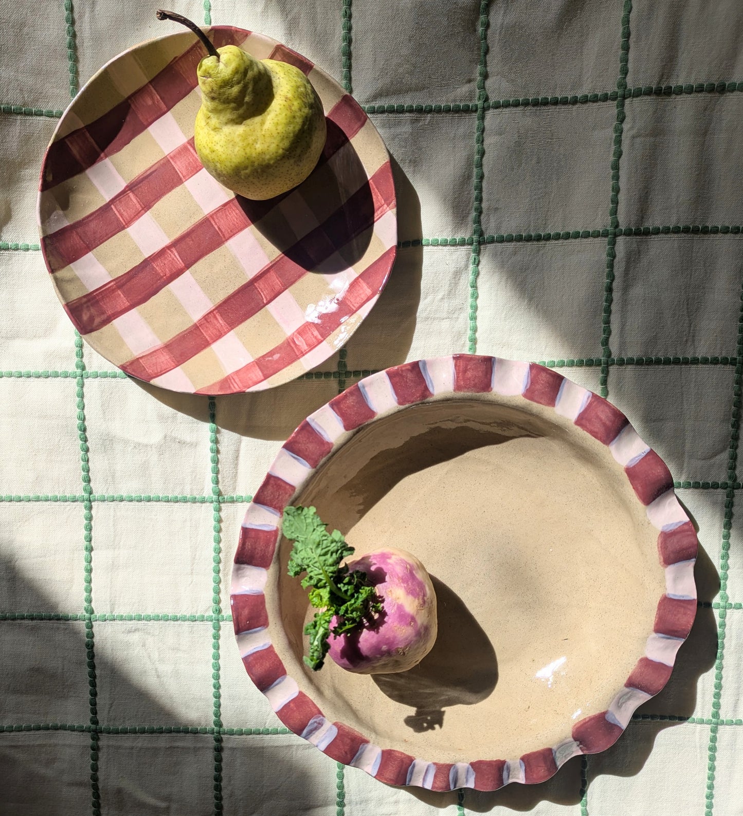 Pink & Burgundy Round Gingham Bowl