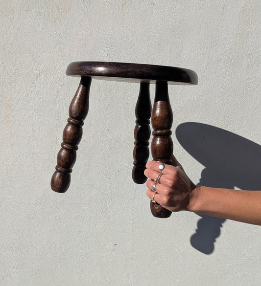 Wide Vintage French Stool Bobbin Stool