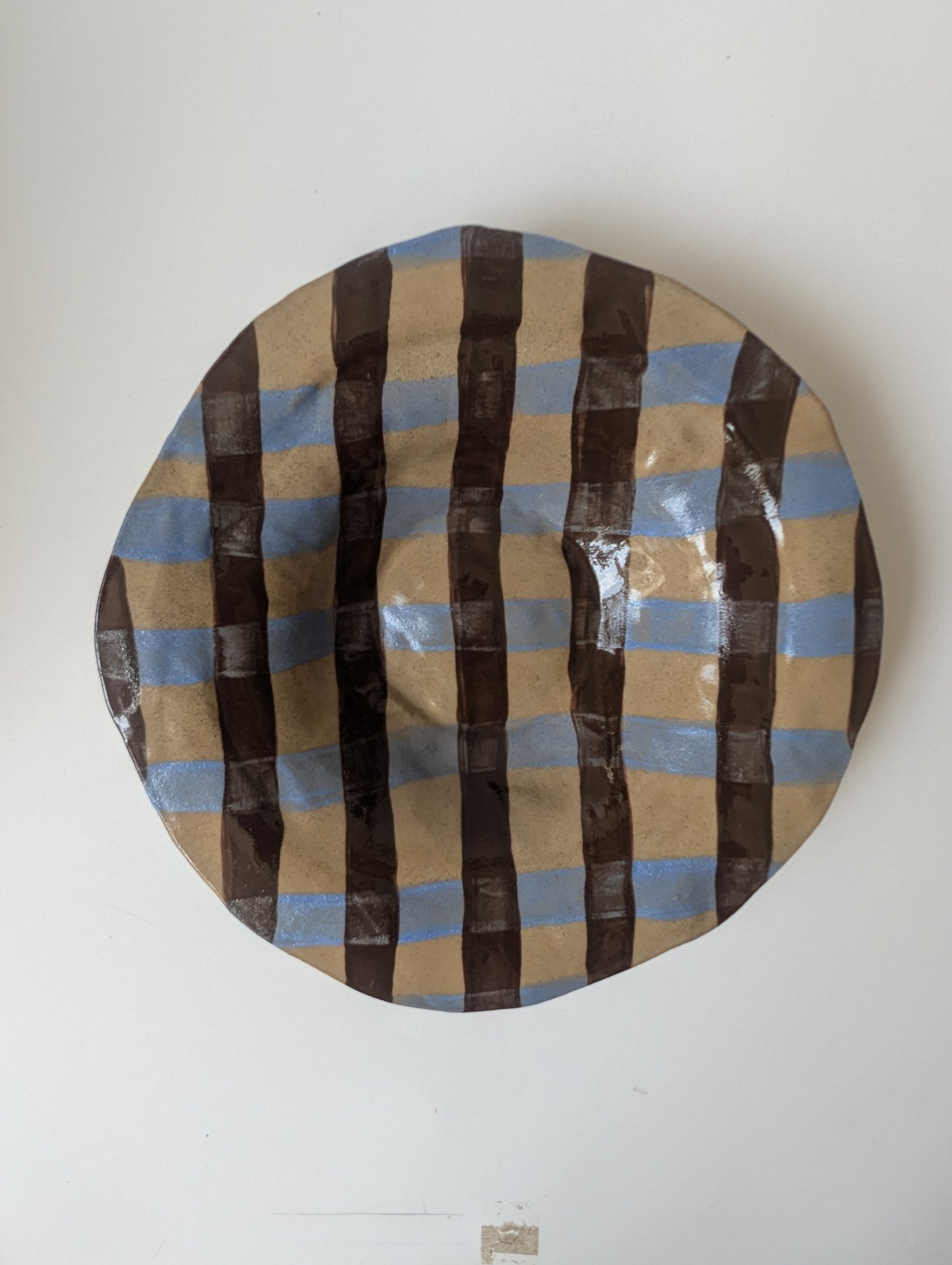 Baby Blue & Chocolate Brown Gingham Serving Bowl