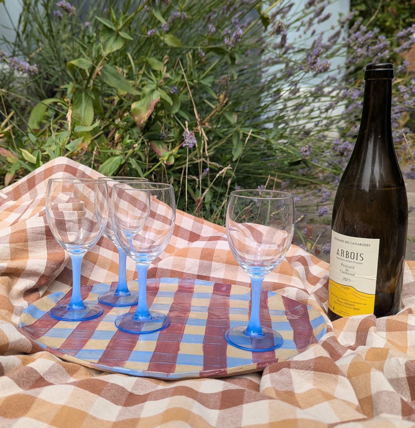 Set of Four Baby Blue Stemmed French Vintage Wine Glasses